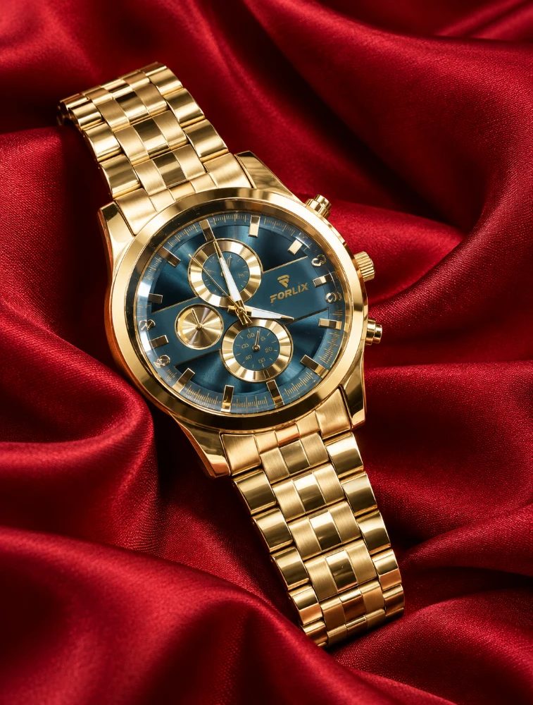 Gold With Bottle Green Mens Luxury Analog Watch