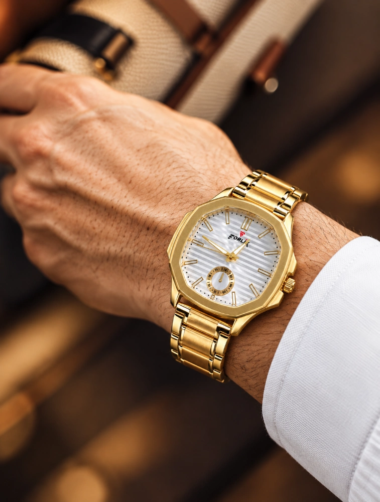 Gold With Silver Dial Mens Crest Analog Watch