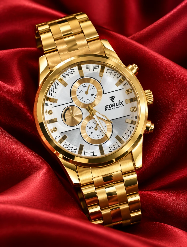 Gold With White Mens Luxury Analog Watch