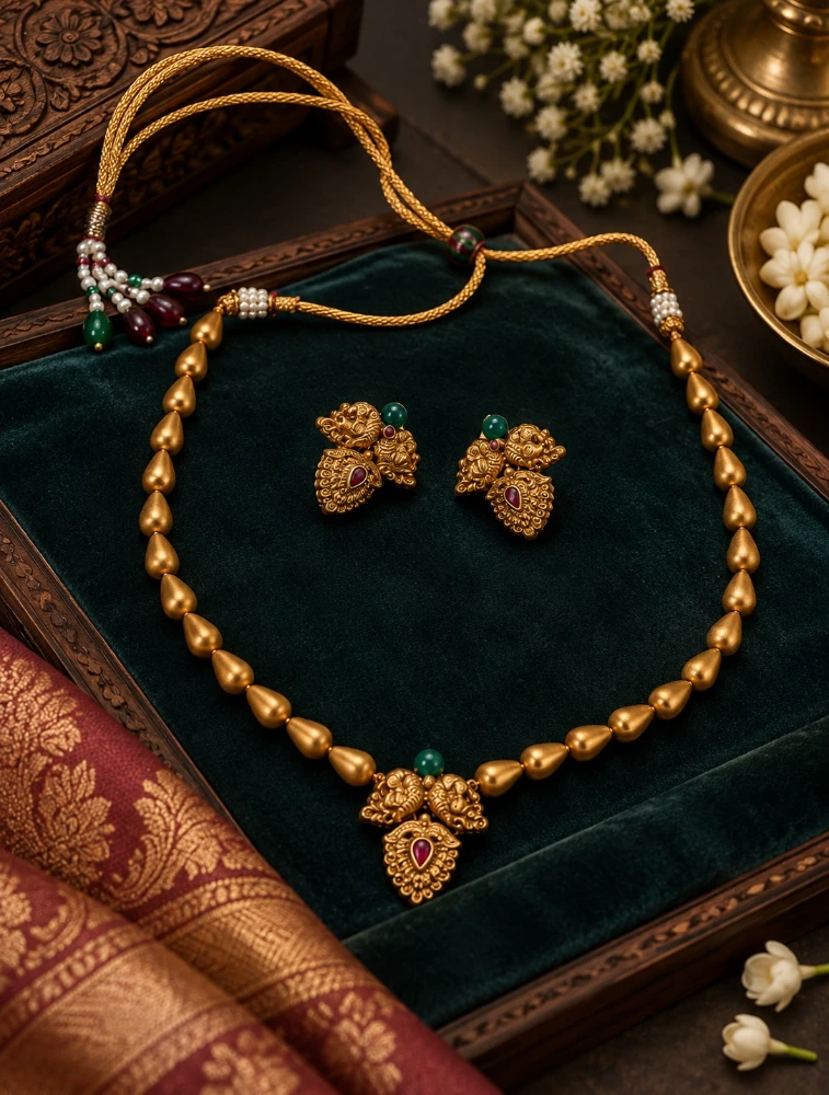 Gold and Green Garuda Elegance Traditional Terracotta Jewellery Set
