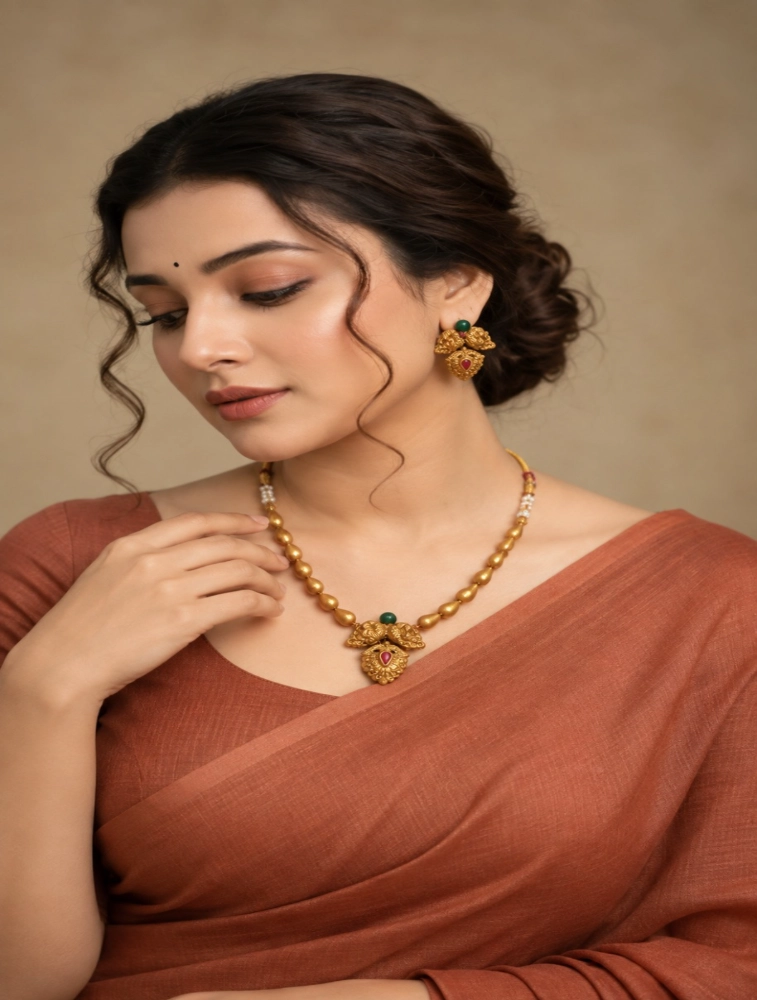 AnnaPari's Gold and Green Garuda Elegance Traditional Terracotta Jewellery Set