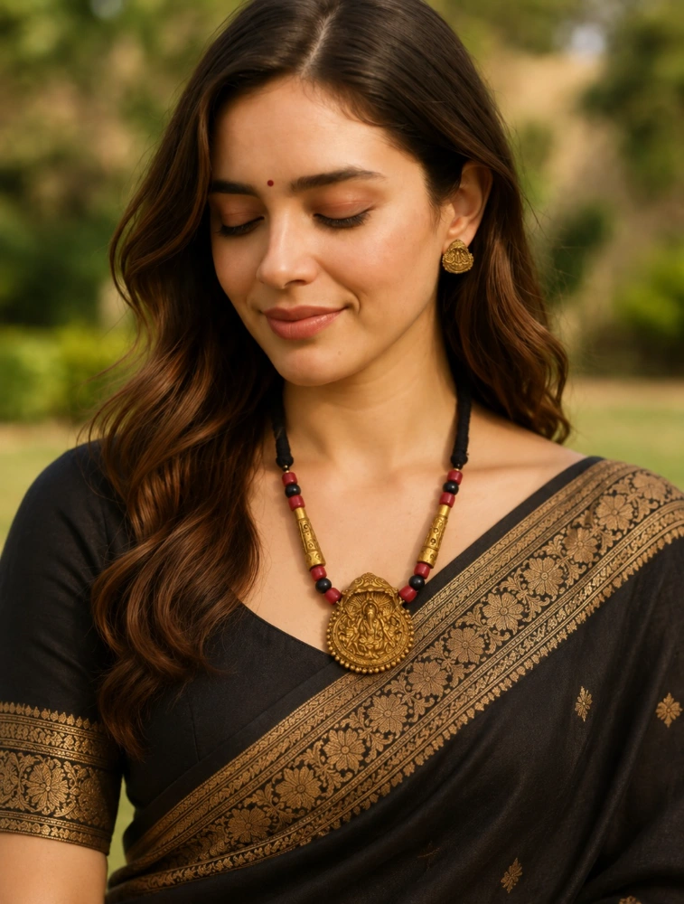 AnnaPari's Gold and Red Handmade Lord Ganesha Pendant Terracotta Jewellery Set