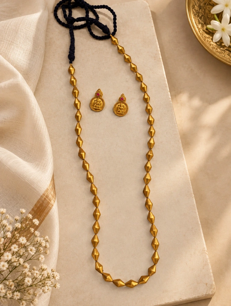 Gold and Red Sadabahar Dholki Bead Thread Terracotta Jewellery Set