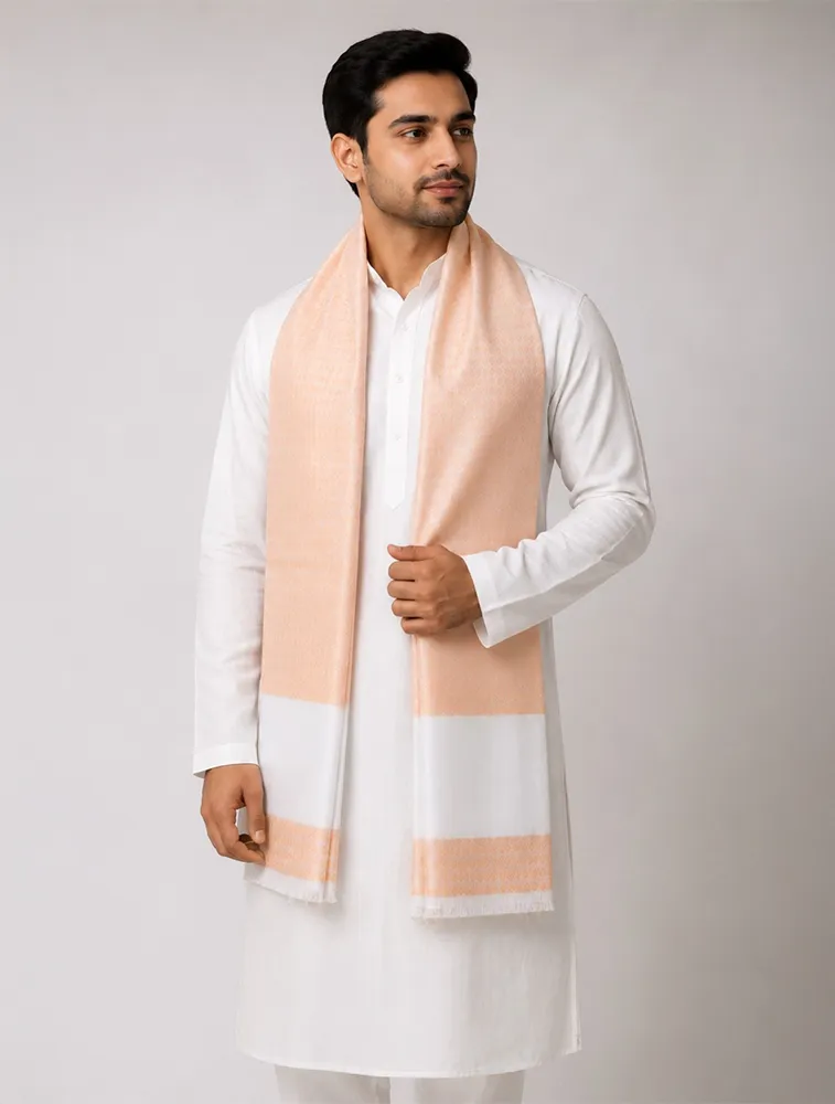 Gold and White Premium Printed Jacquard Winter Shawls — bulk from ₹204