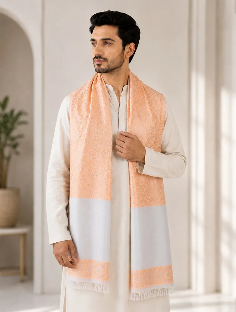 Gold and White Premium Printed Jacquard Winter Shawls — bulk from ₹298