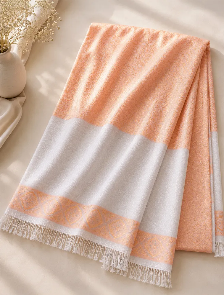  Gold and White Premium Printed Jacquard Winter Shawls