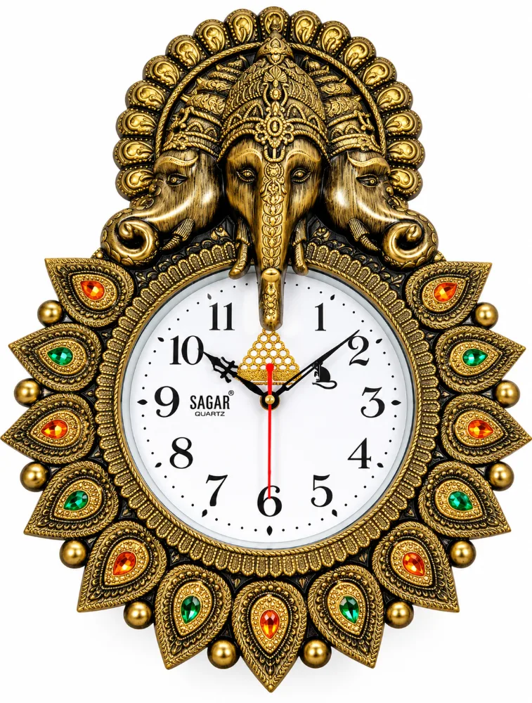 Golden Brown Designer Three Face Ganesh Wall Clocks
