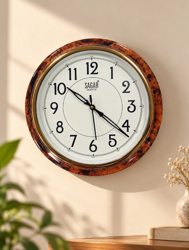 Golden Brown Sagar Quartz Wall Clock For Home 117