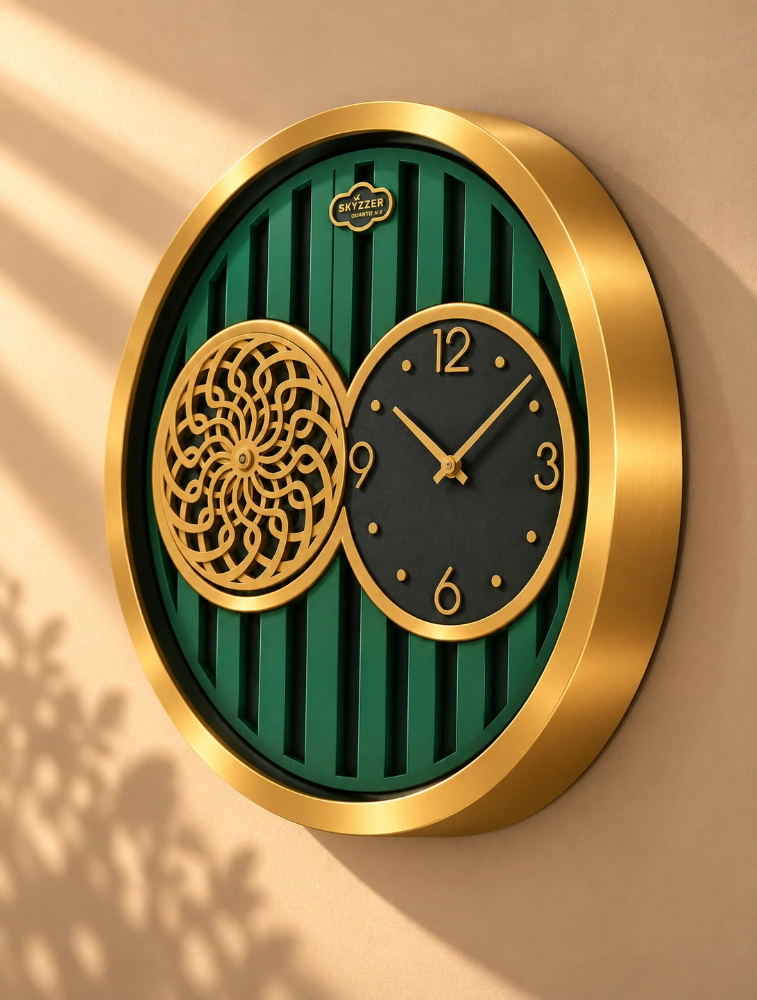 Golden Green SKYZZER Quartz Gear Premium Wall Clock S018