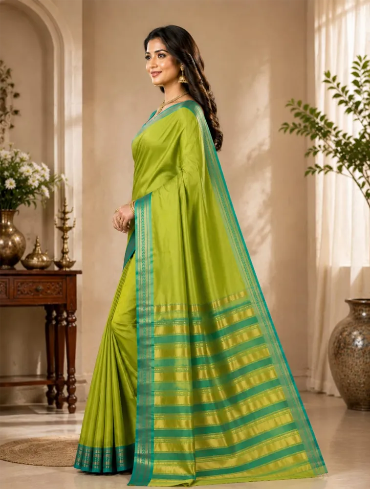 Golden Olive Yellow Womens Printed Luxury Soft Jari Silk Sarees — bulk from ₹1693