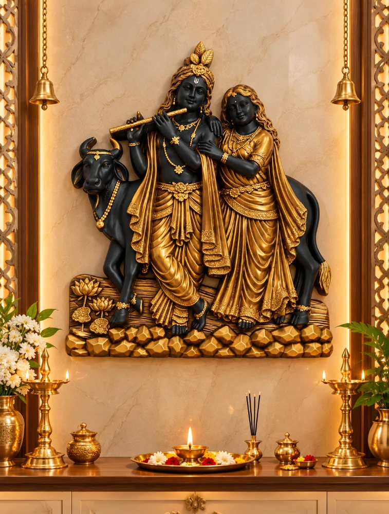 Golden SIFON Decorative Radha Krishna Wall Idol 3383