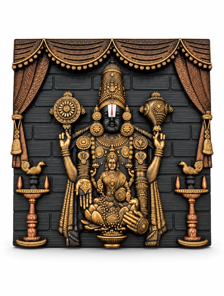 Golden Siddharth Designer Tirupati Balaji Wall Idol 3387