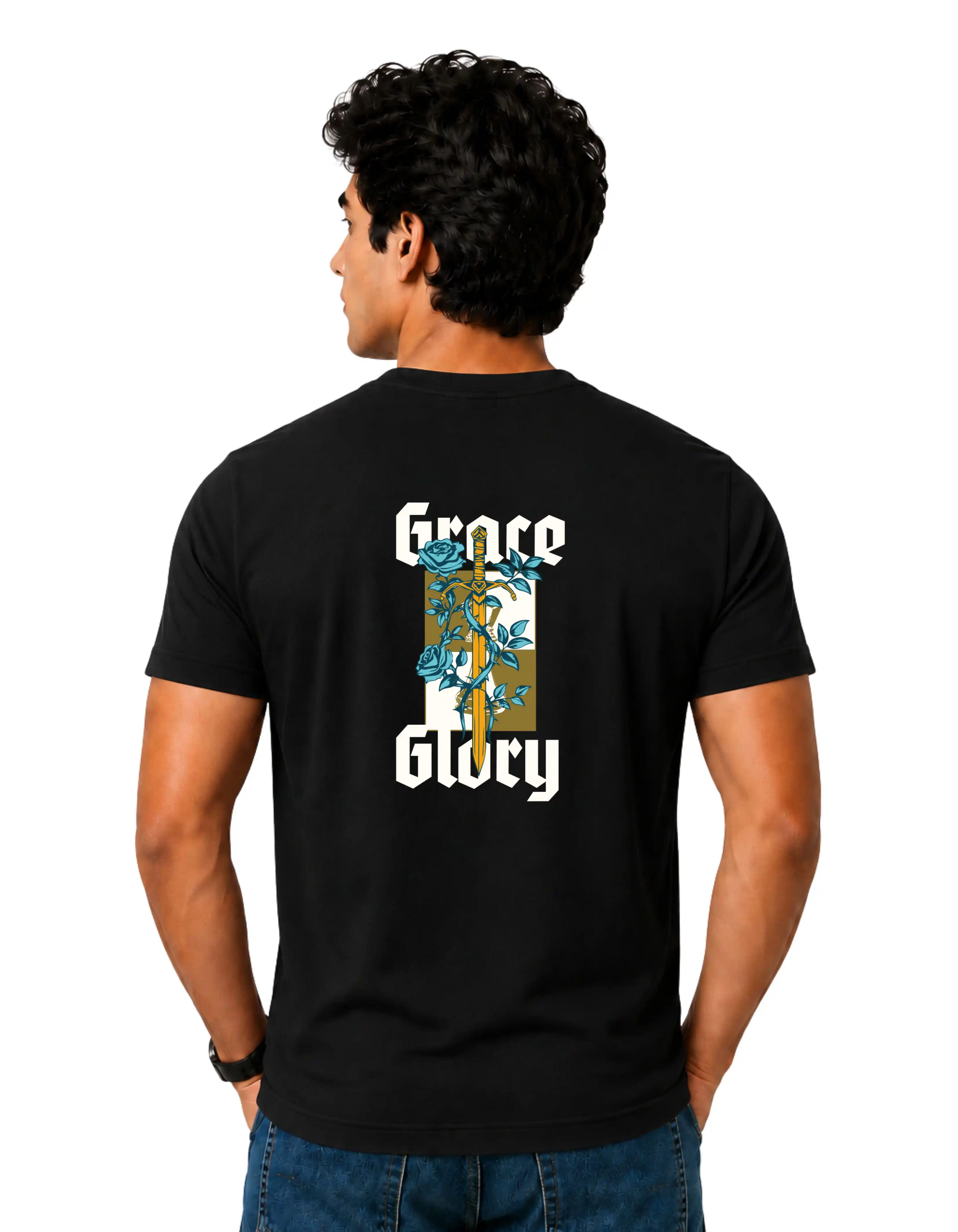 Grace Glory Cotton Round Neck T-Shirt 180 GSM Black