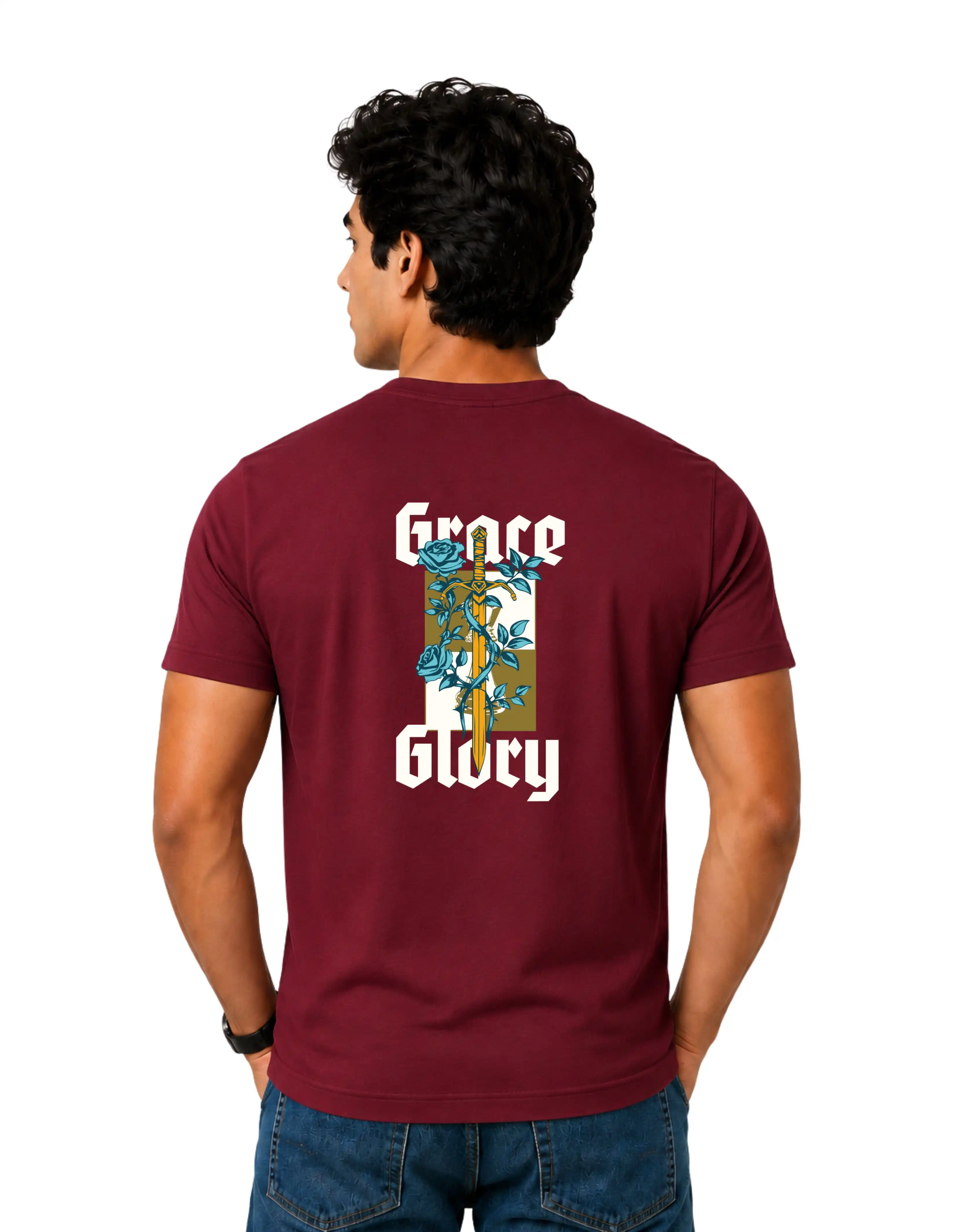 Grace Glory Cotton Round Neck T-Shirt 180 GSM Maroon