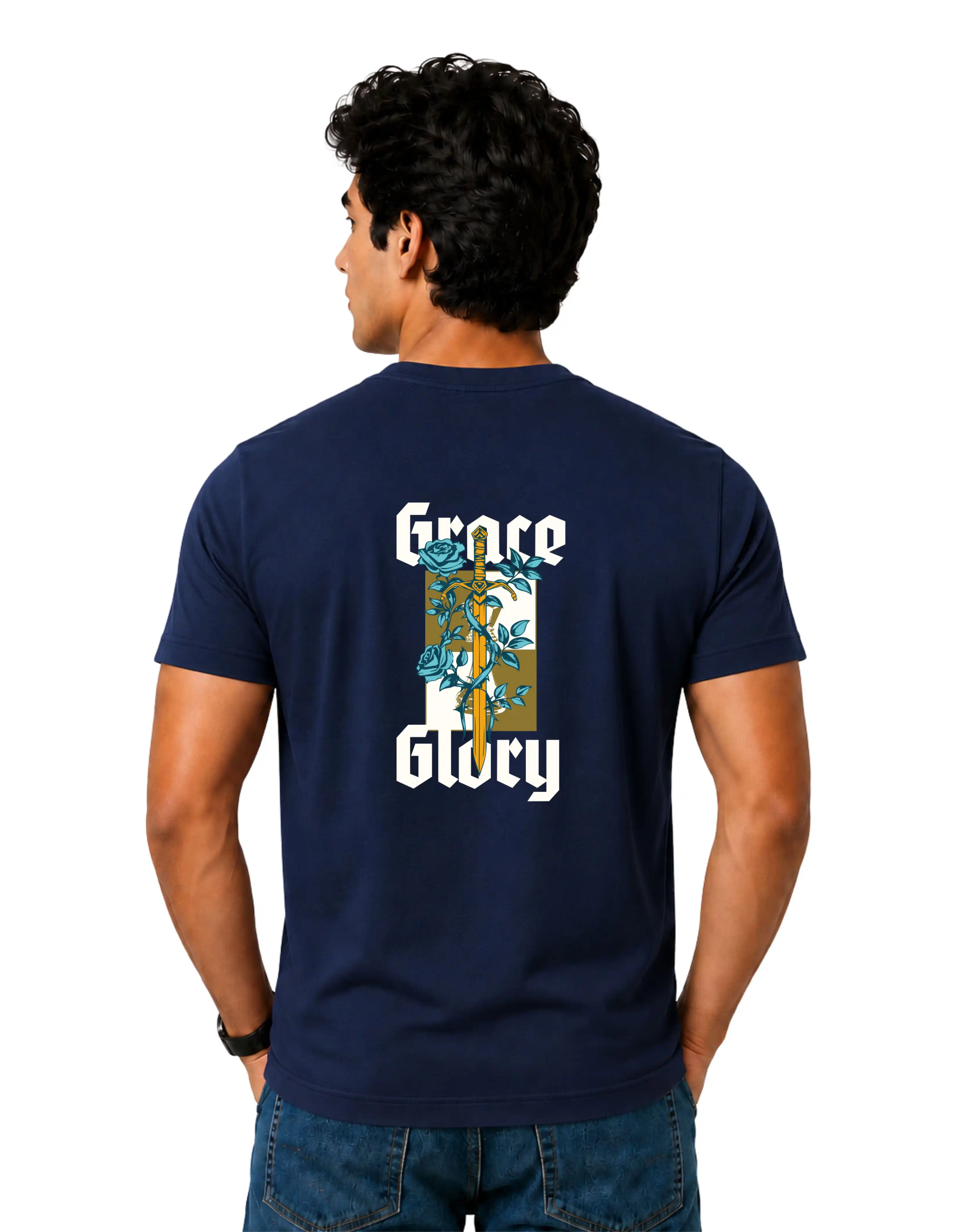 Grace Glory Cotton Round Neck T-Shirt 180 GSM Navy Blue