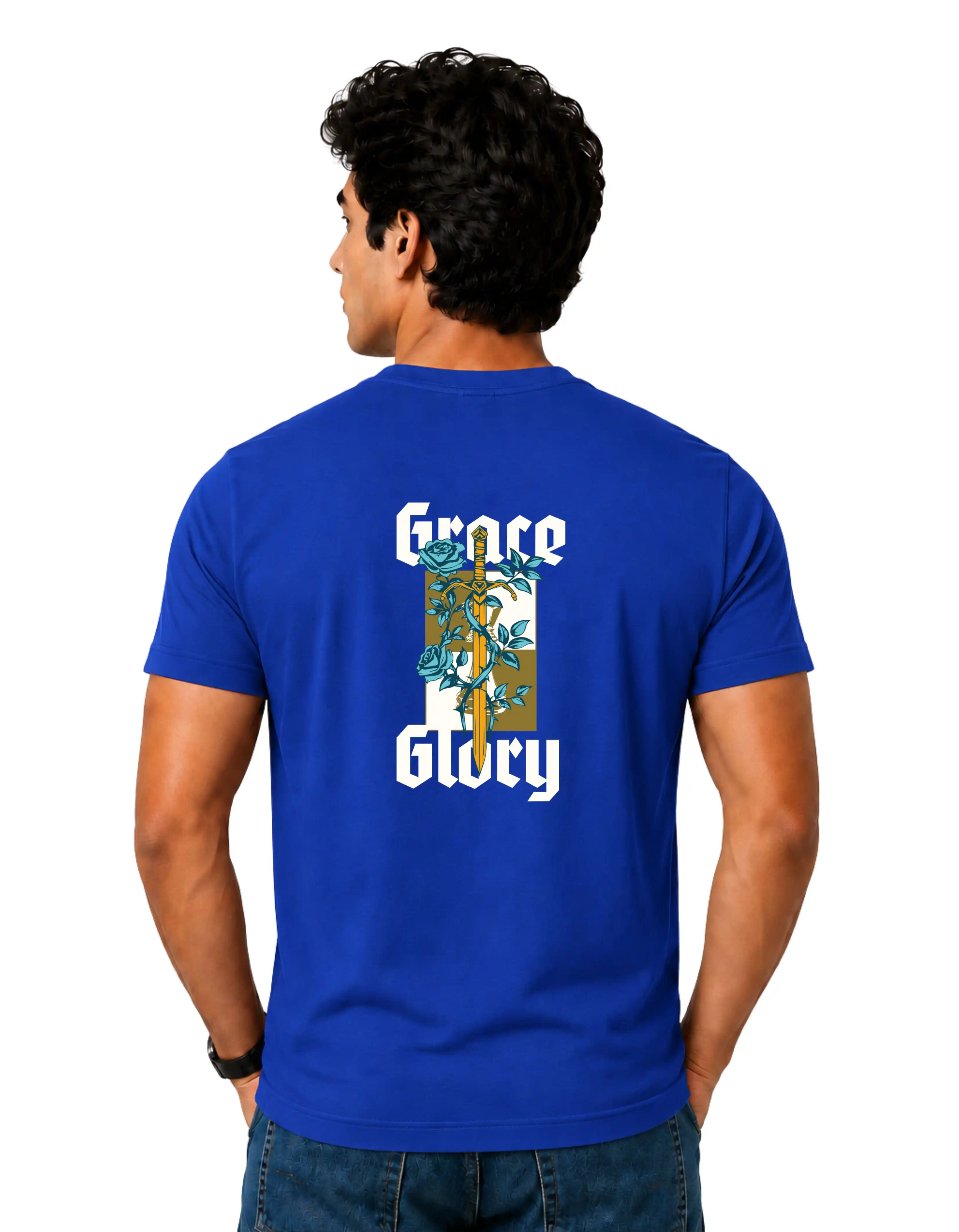 Grace Glory Cotton Round Neck T-Shirt 180 GSM Royal Blue