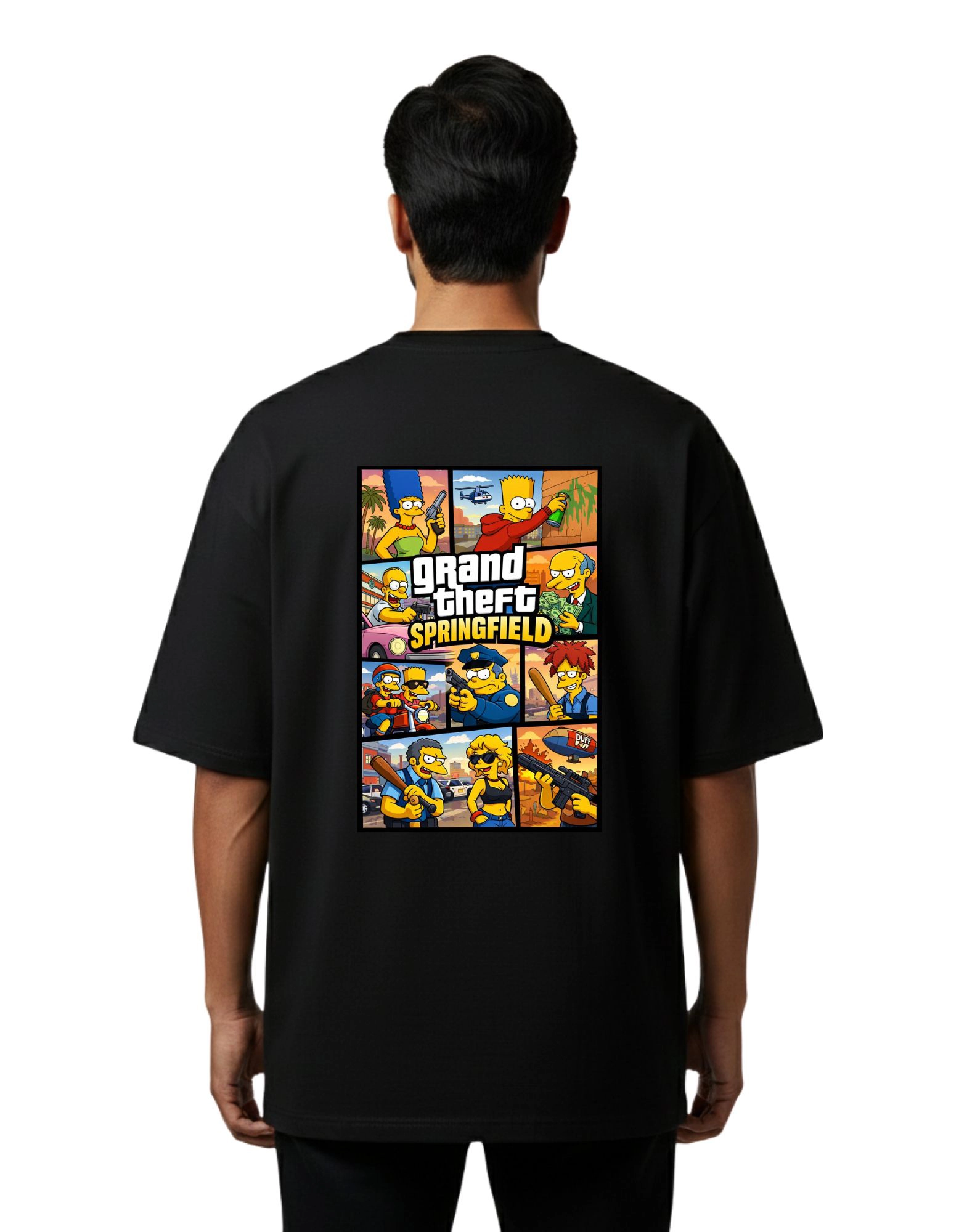 Grand Theft Springfield Oversize Cotton French Terry T-Shirt 240 GSM Black