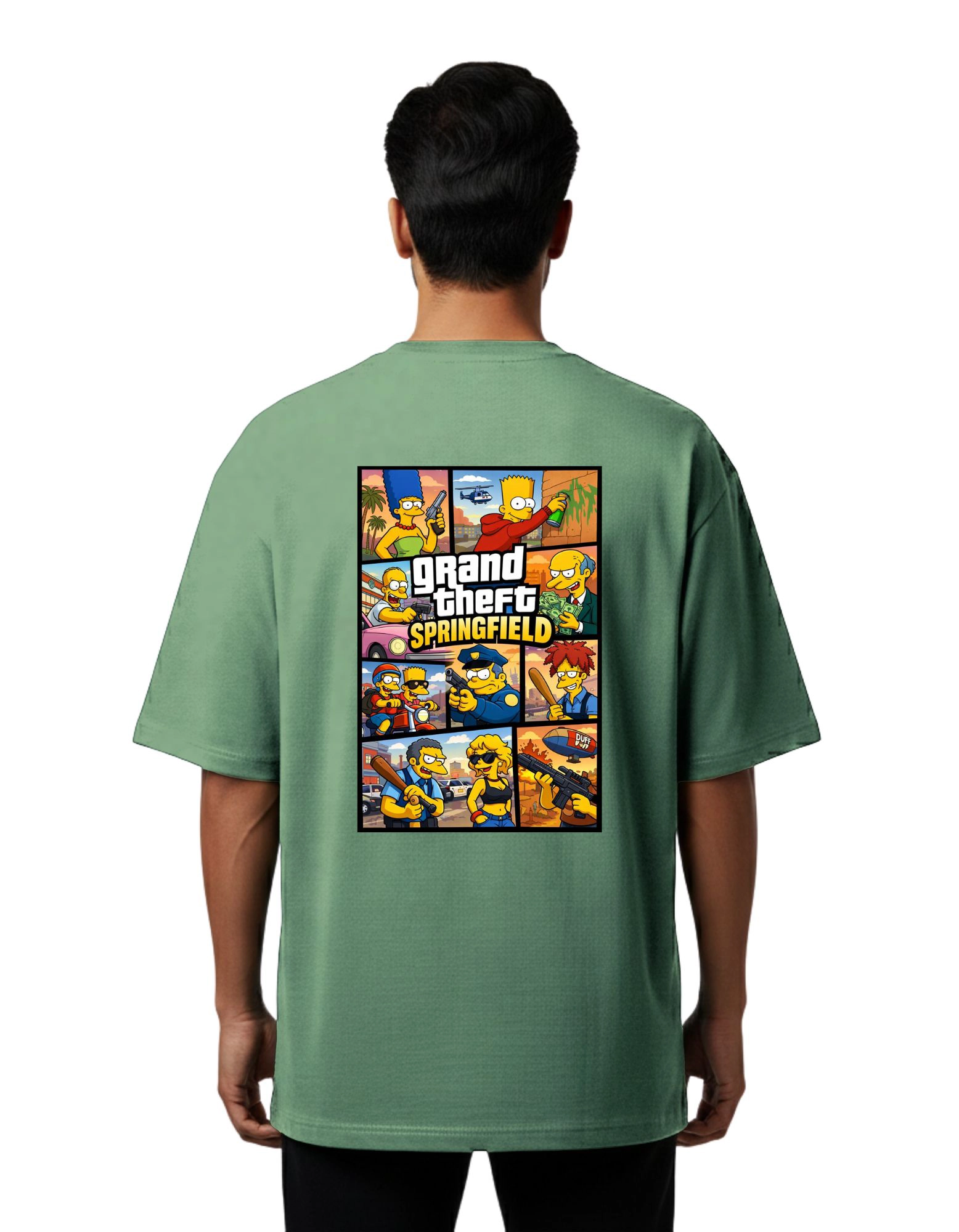 Grand Theft Springfield Oversize Cotton French Terry T-Shirt 240 GSM D Green
