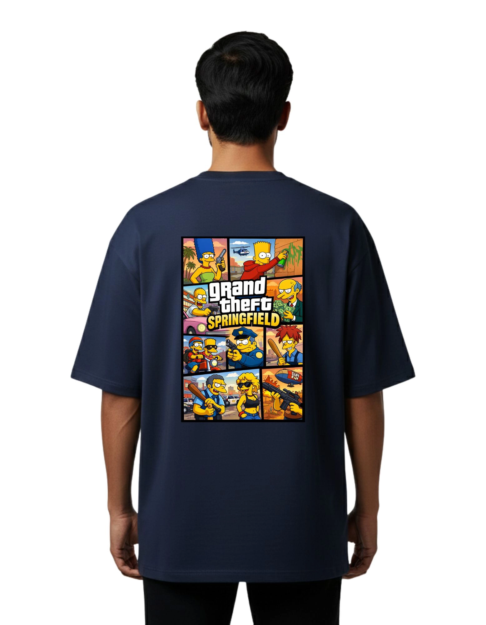 Grand Theft Springfield Oversize Cotton French Terry T-Shirt 240 GSM Navy Blue