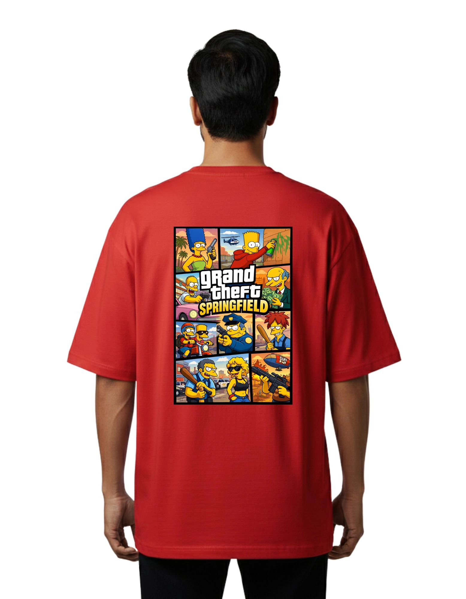 Grand Theft Springfield Oversize Cotton French Terry T-Shirt 240 GSM Red