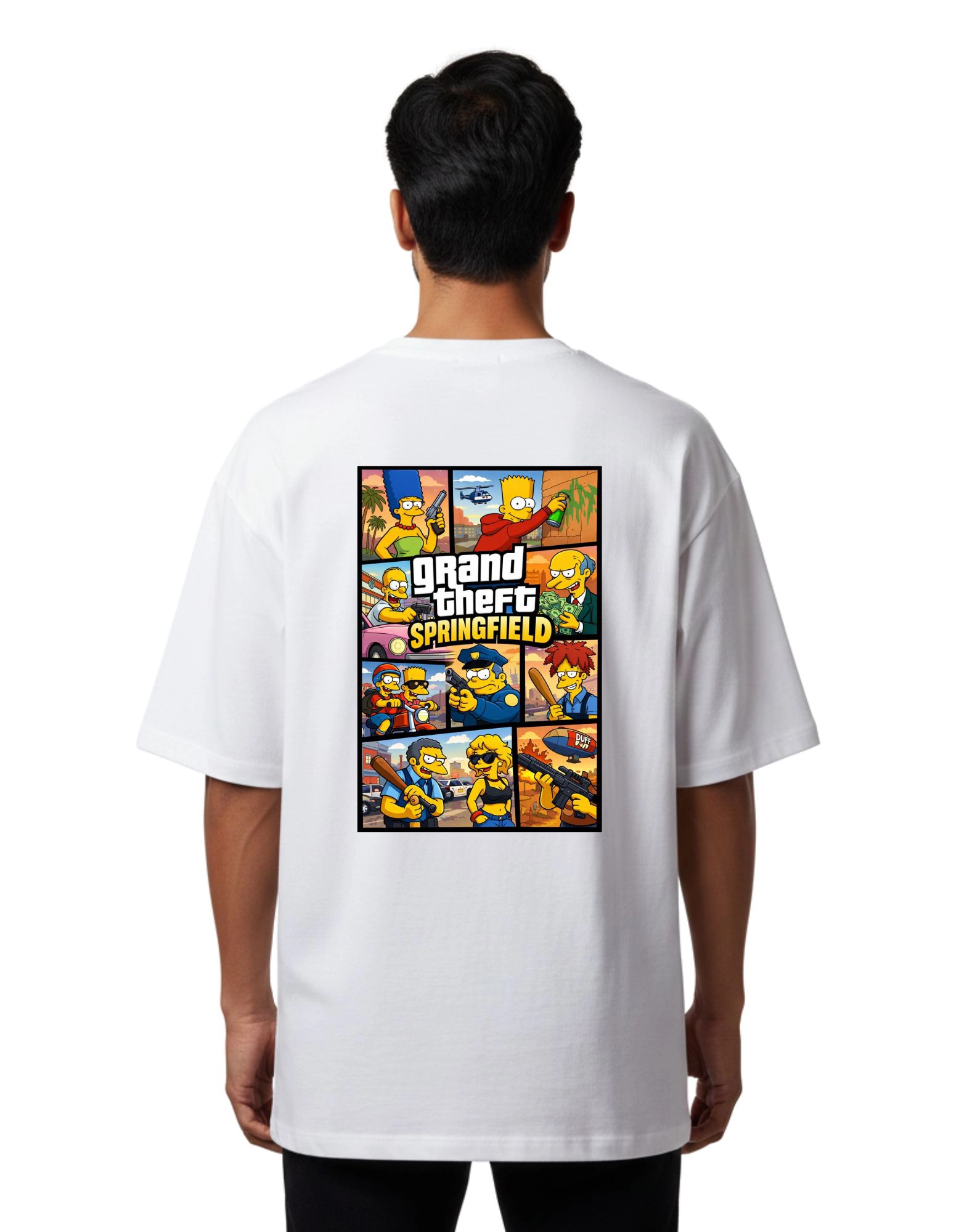 Grand Theft Springfield Oversize Cotton French Terry T-Shirt 240 GSM White