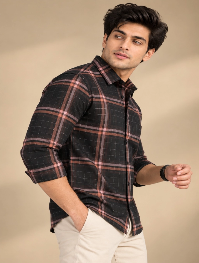 Graphite Black Mens Slim Fit Checks Casual Shirt