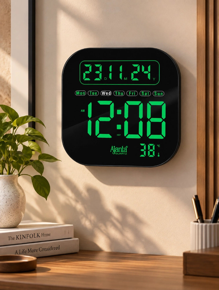 Green Ajanta ChronoGlow Digital Calendar Wall Clock DC217 MC