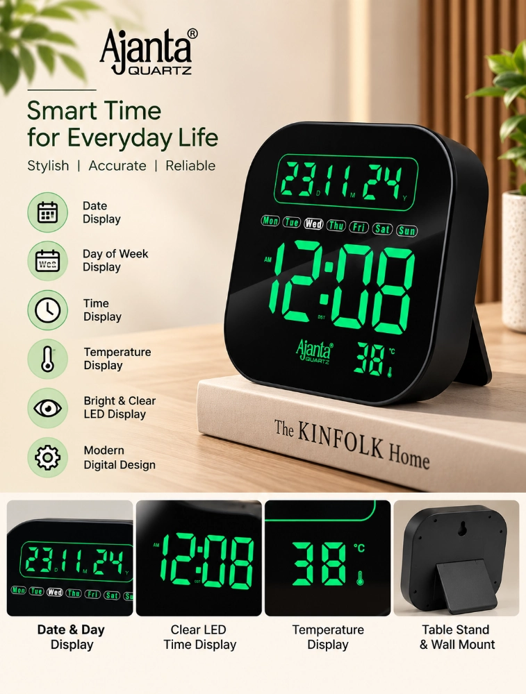 Green Ajanta ChronoGlow Digital Calendar Wall Clock DC217 MC