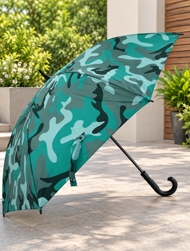 Green Classic Plaid J Handle Windproof Umbrella