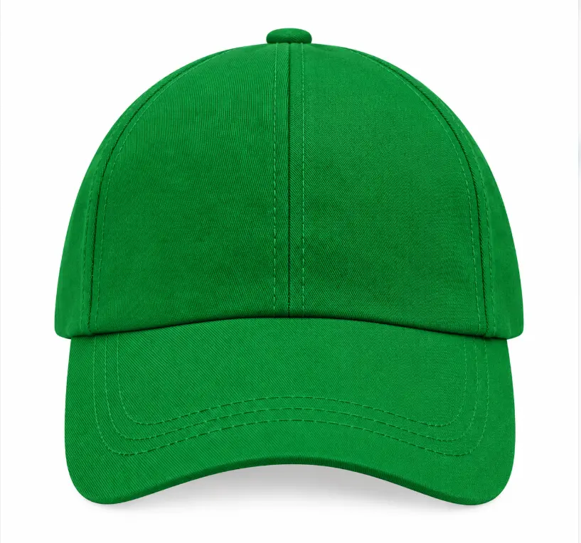 Green Cotton Drill 6 Panel Cap Visor Stitches and Velcro