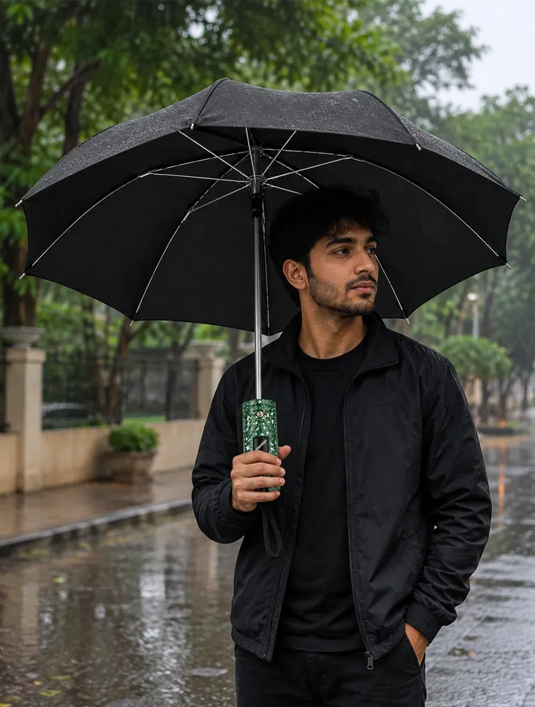 Green Holder Noir Grip Compact Umbrella