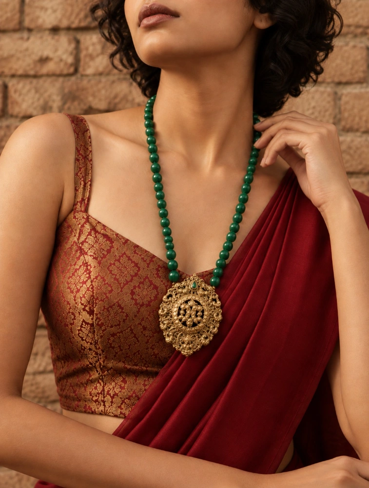 Green Lakshmi Haram Handmade Terracotta Jewellery Set