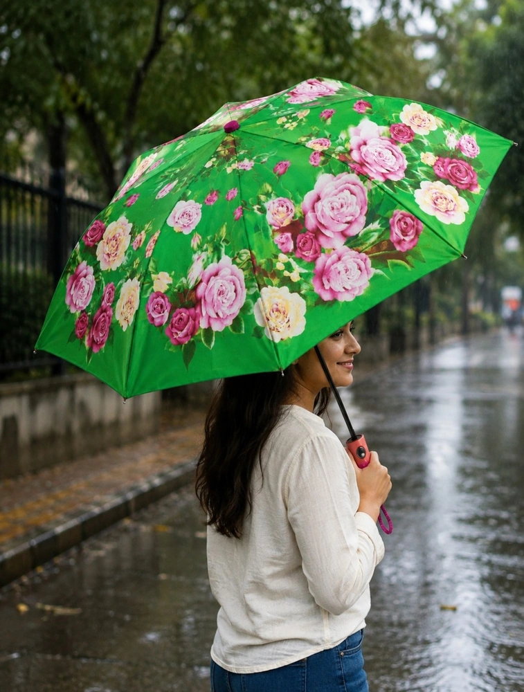 Green Summer Meadow Bloom Floral Compact Umbrella — bulk from ₹275