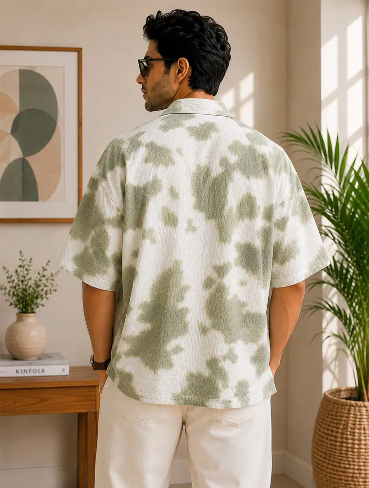 Green Mens Oversized Textured Shirt