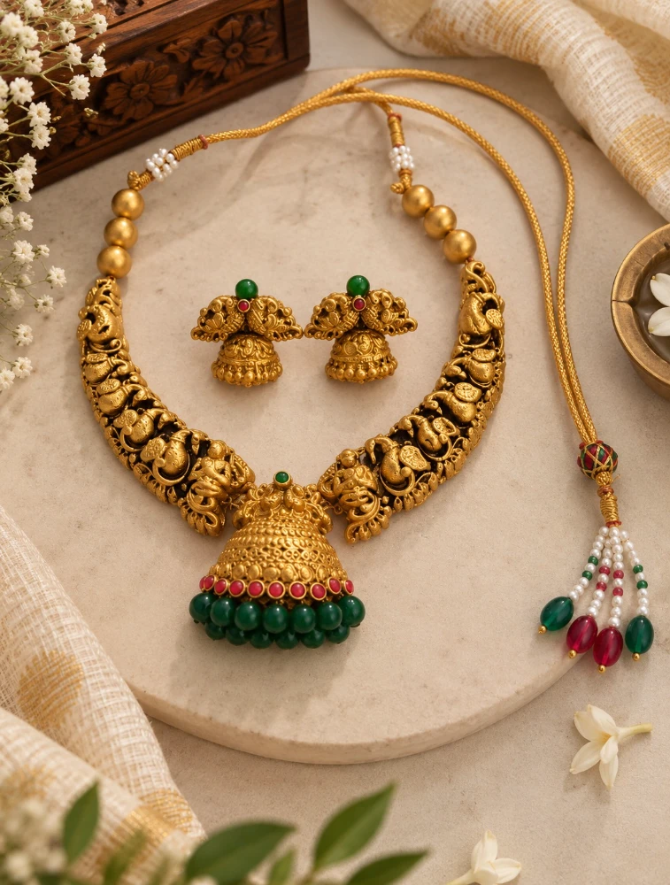 Green Rajhamsa Terracotta Jewellery Set