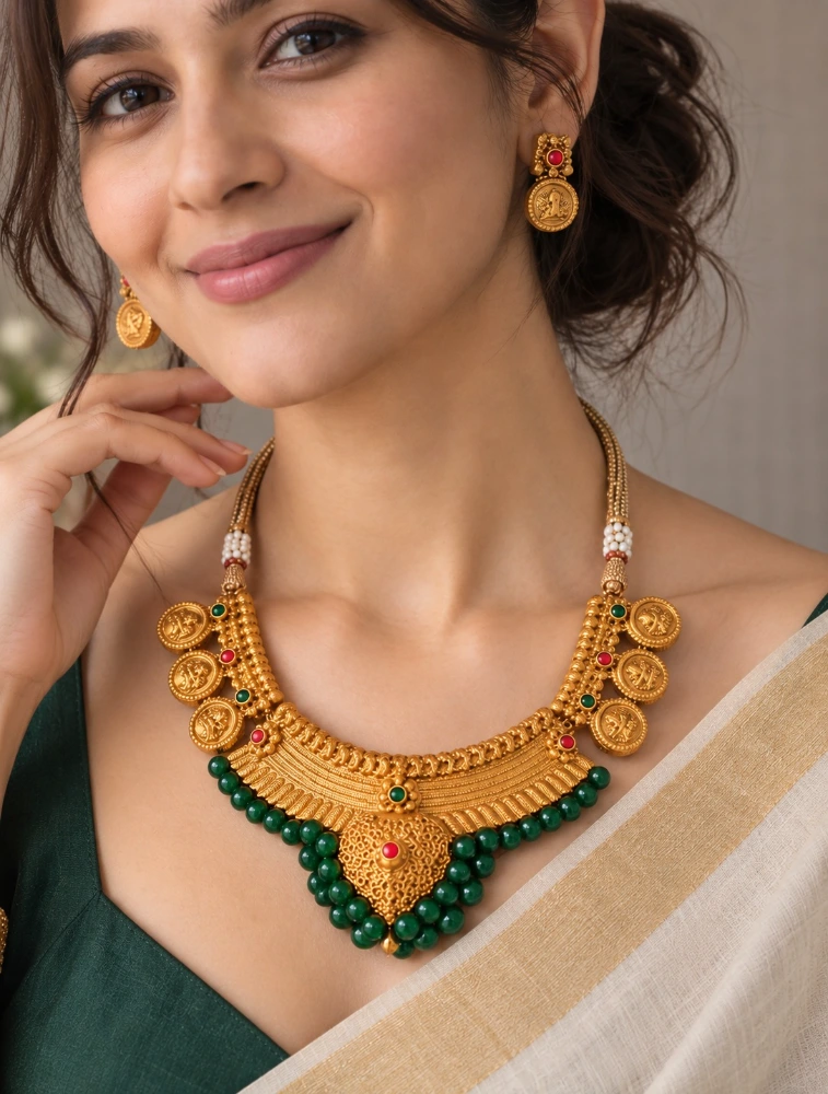 Green Rajmudrika Terracotta Jewellery Set