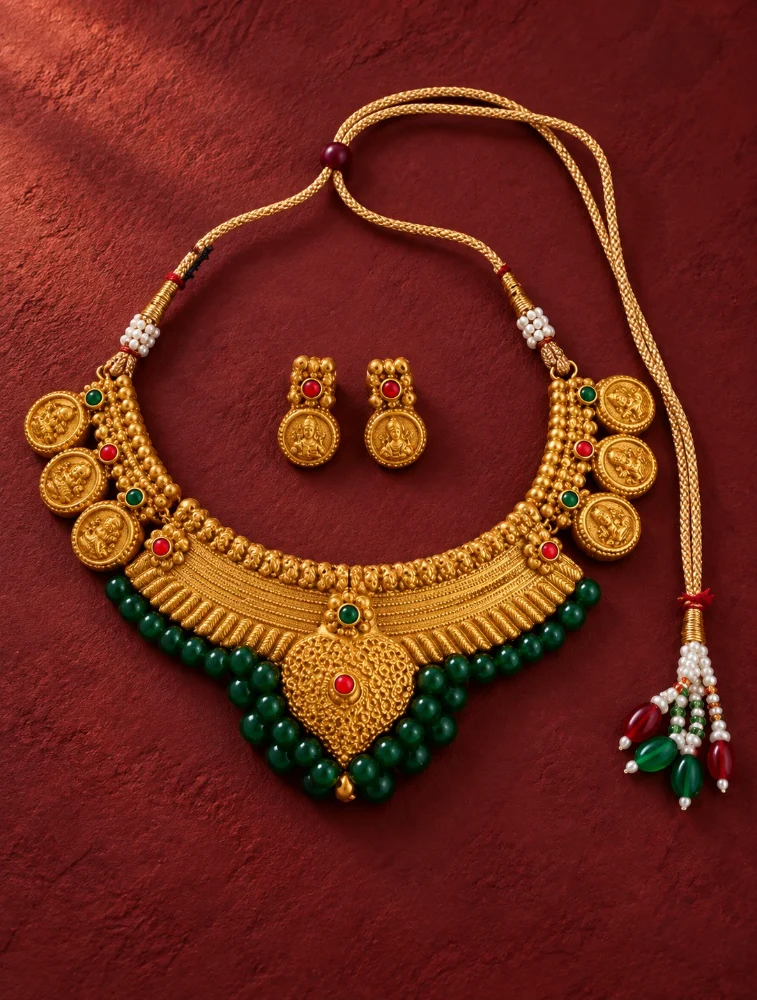 Green Rajmudrika Terracotta Jewellery Set