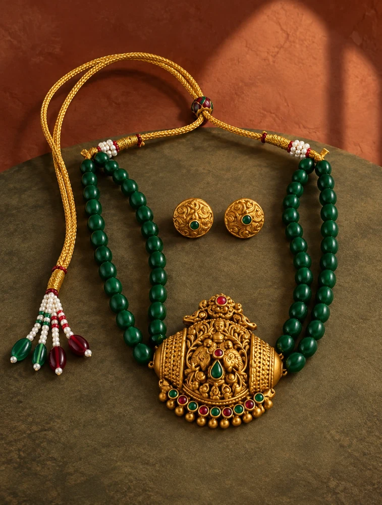 Green Regal Peacock Terracotta Jewellery Set