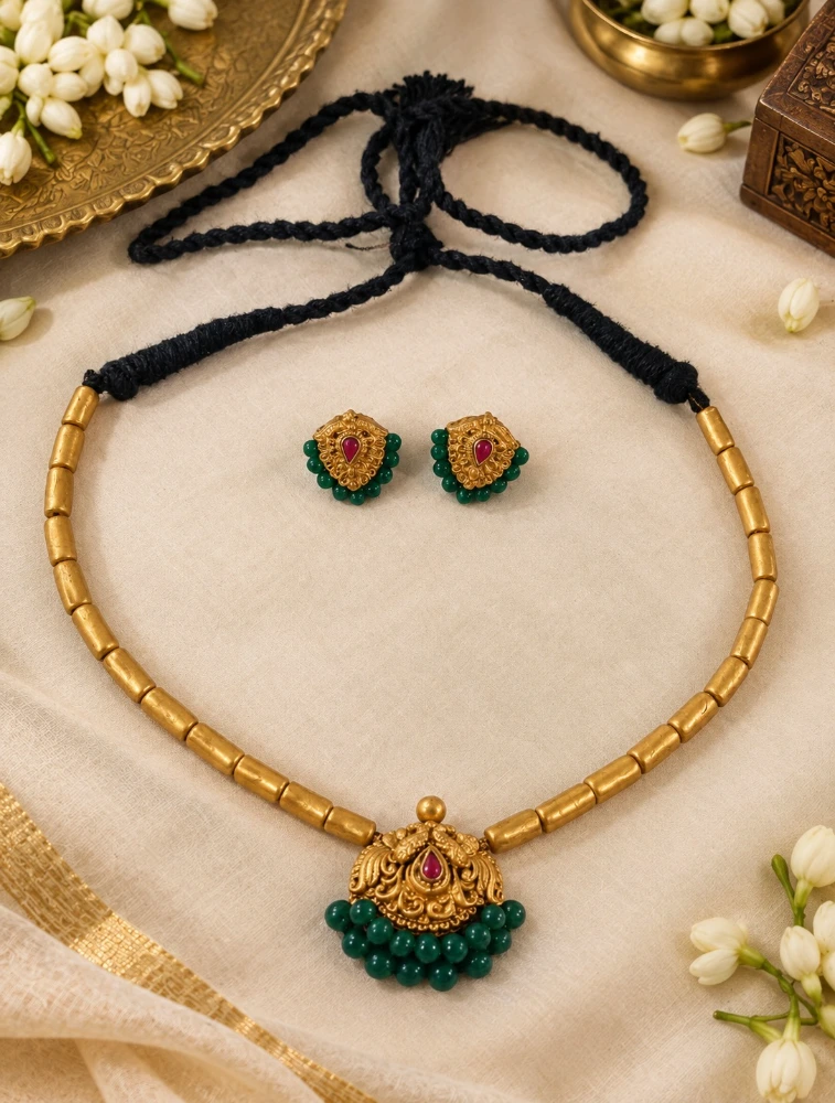 Green Swarna Mrittika Terracotta Jewellery Set