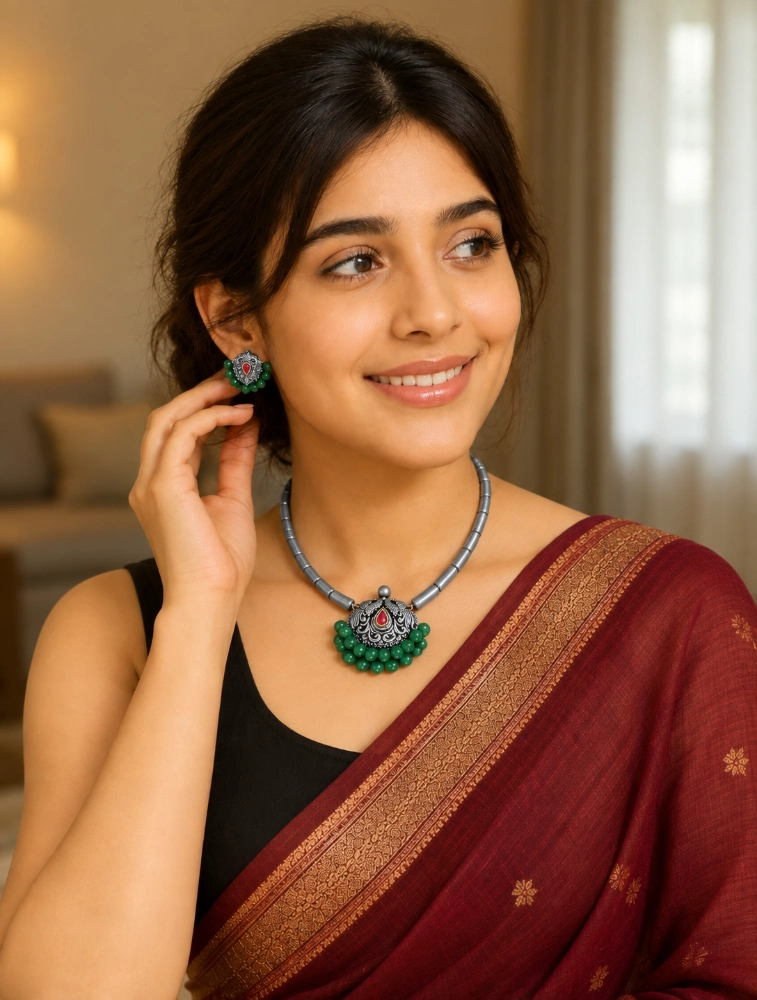 Green Swarna Mrittika Terracotta Jewellery Set  
