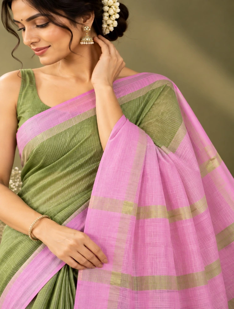 Green Womens Premium Palak Cotton Saree