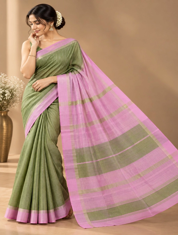Green Womens Premium Palak Cotton Saree