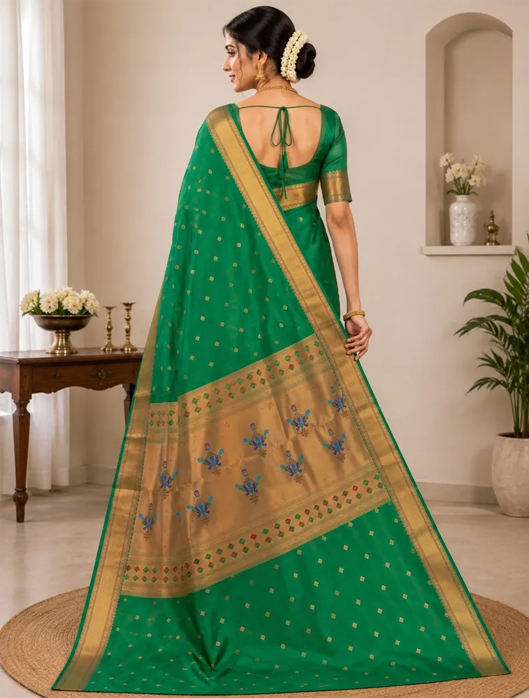 Green Womens Premium Semi Paithani Saree — bulk from ₹2822
