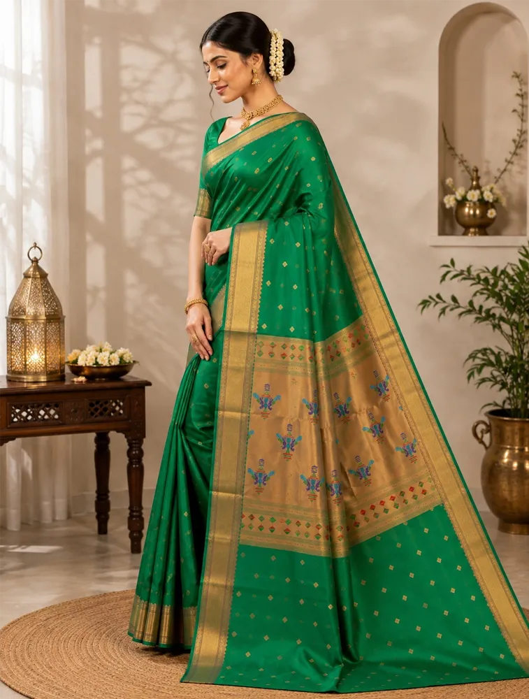 Green Womens Premium Semi Paithani Saree — bulk from ₹2822