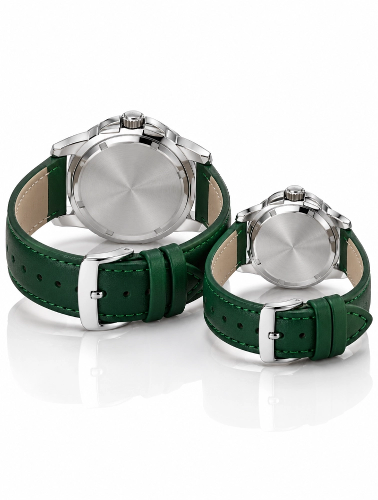 Green with Silver Arabic Dial Couples EverDuo Watch Set