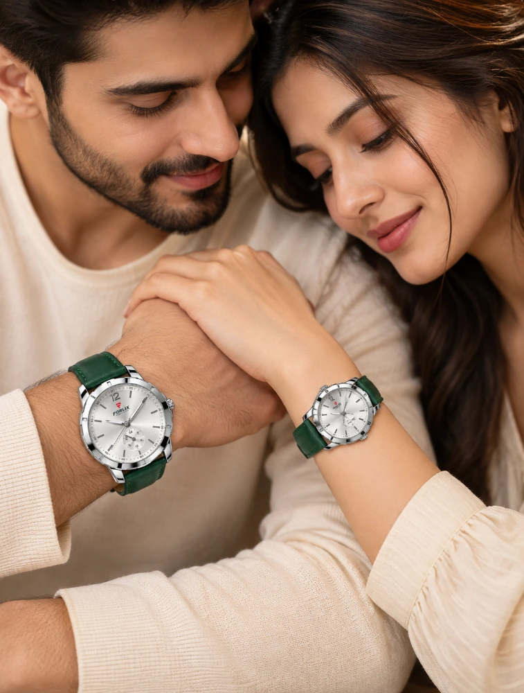 Green with Silver Arabic Dial Couples Ever Duo Watch Set