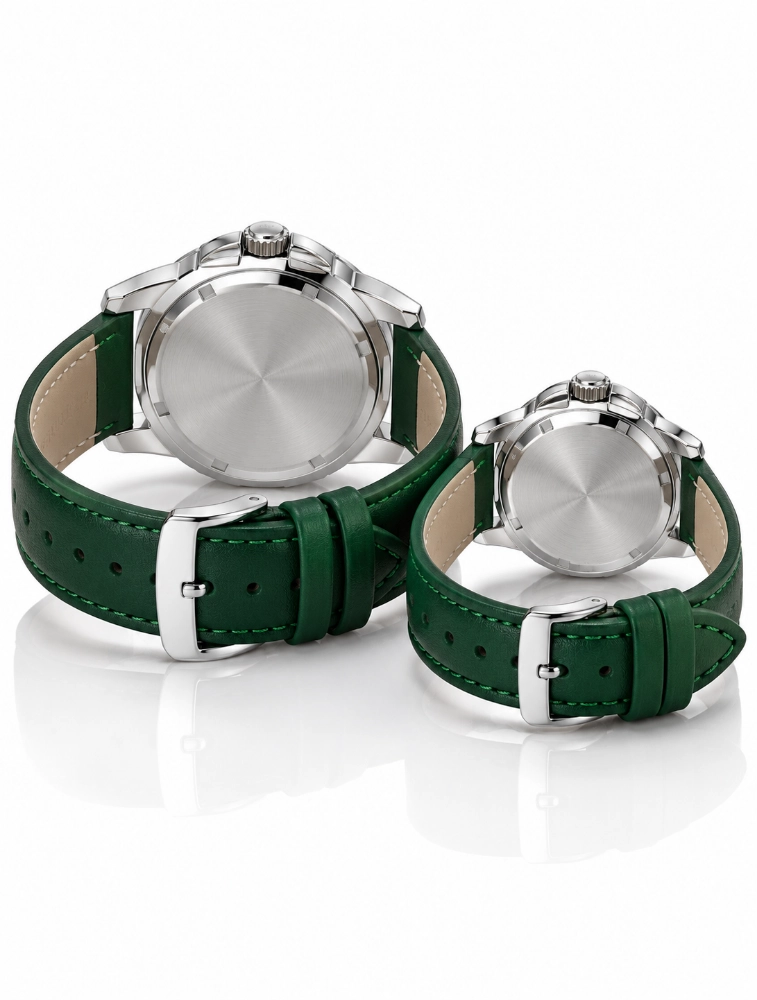Green with Silver Arabic Dial Couples Ever Duo Watch Set