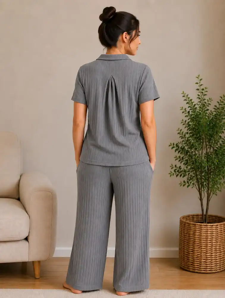 Grey  Trending Womens Long Coord Set