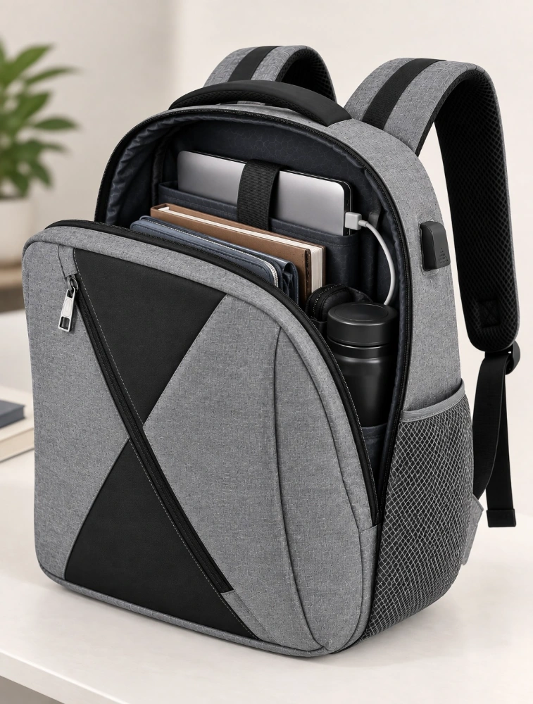 Grey And Black Premium Khadi Fabric Laptop Bag  1000 Denier PVC Reinforced