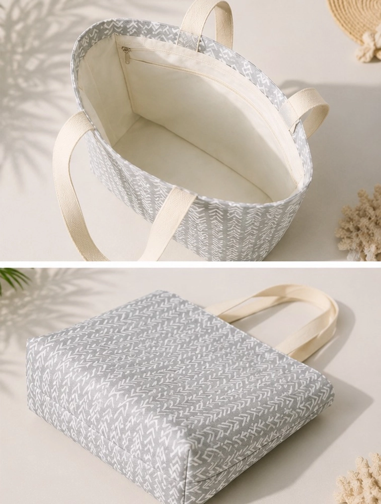 Grey And White Printed Canvas Tote Bag — bulk from ₹243
